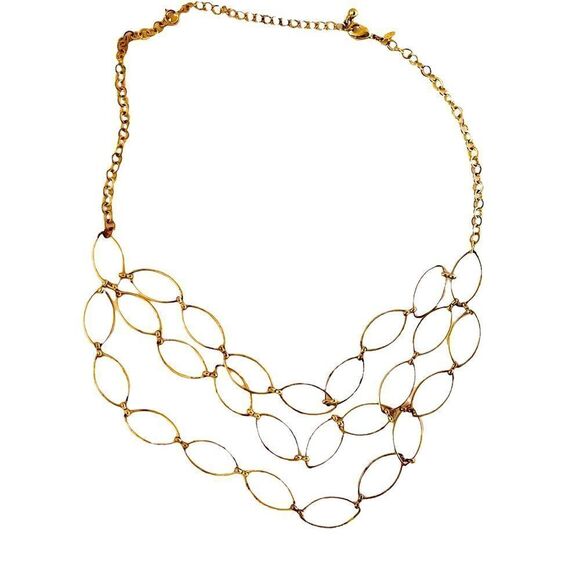 Avon Classic chain link multi three strand necklace Goldtone 20 inches - Picture 2 of 6